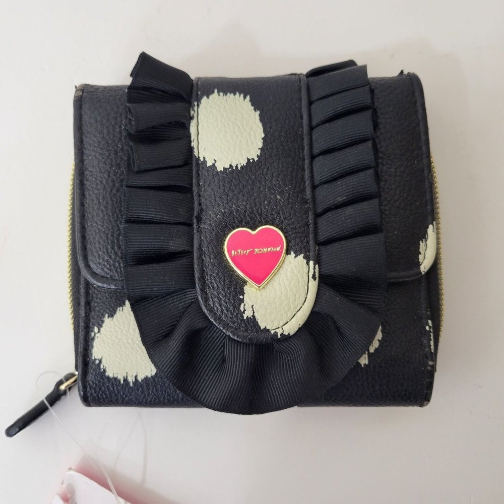 Betsy Johnson Black and White Wallet with Ruffled Trim - Picture 6 of 9